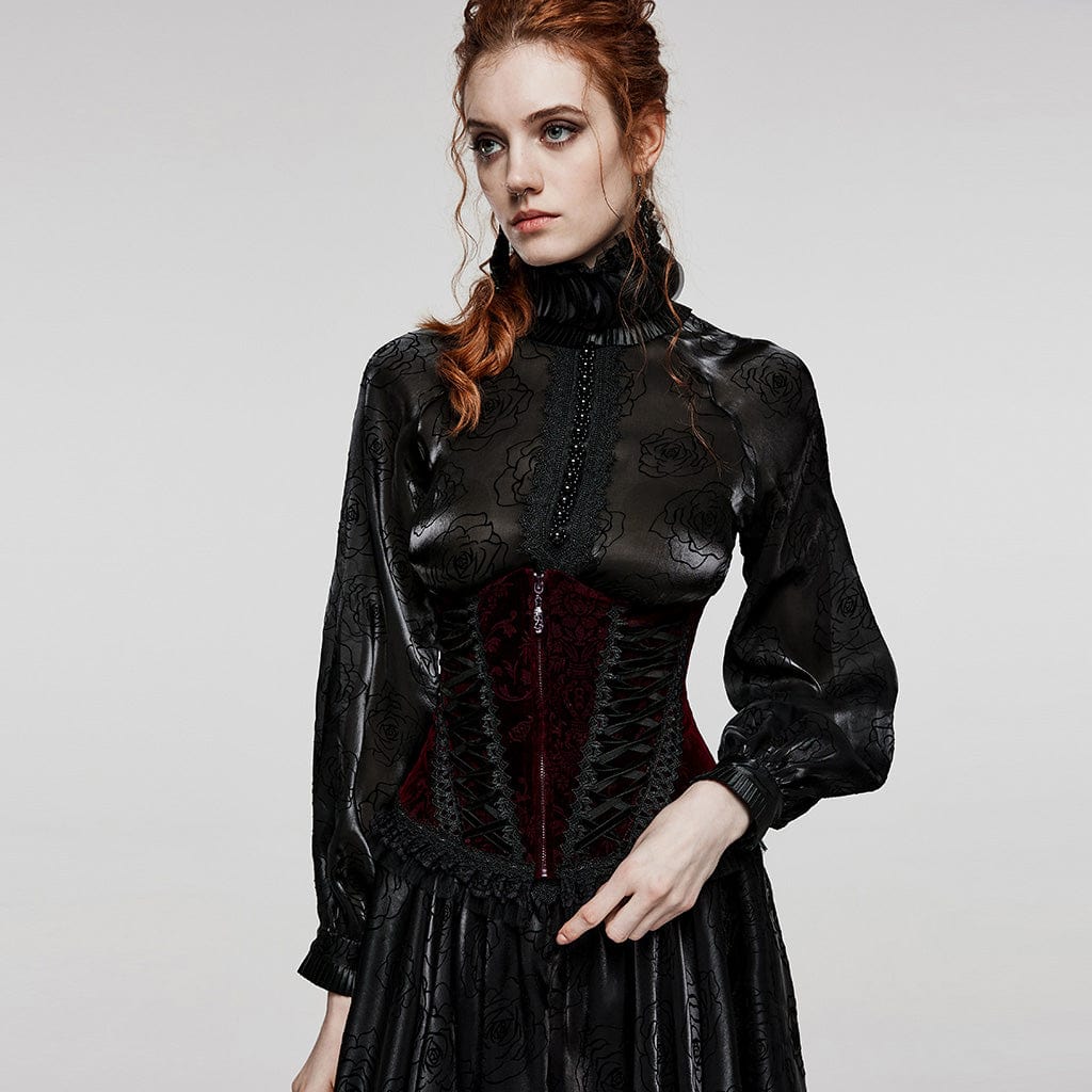 PUNK RAVE Women's Gothic Lace-up Lace Hem Underbust Corset