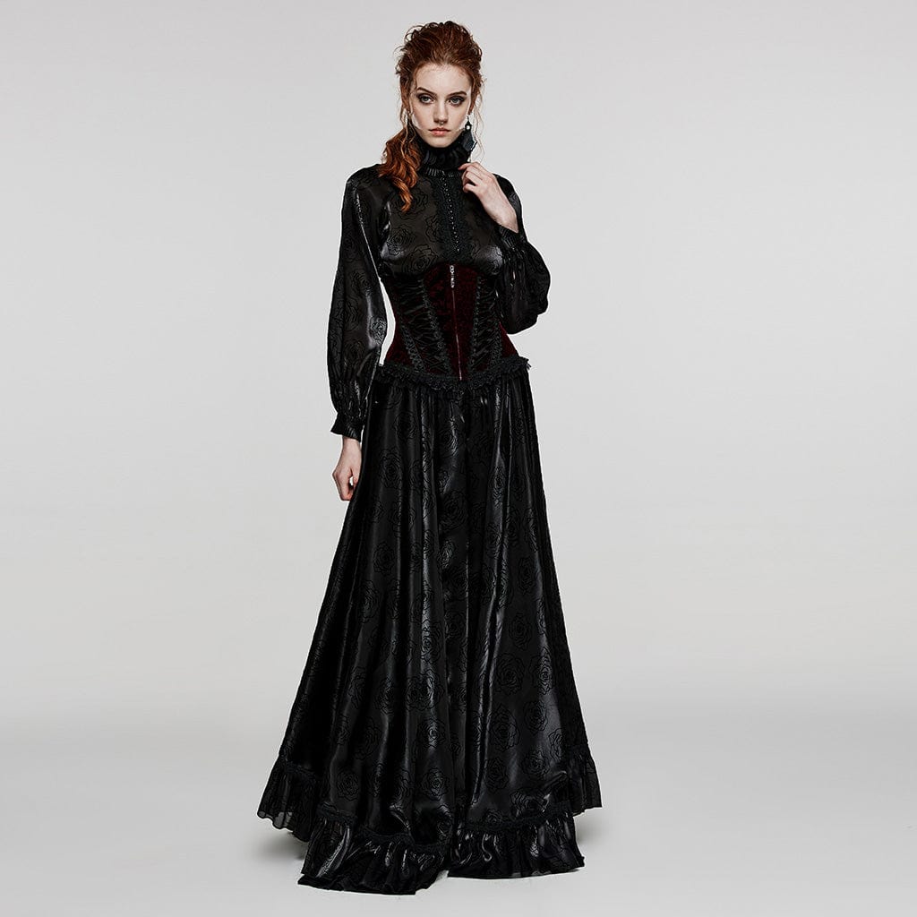 PUNK RAVE Women's Gothic Lace-up Lace Hem Underbust Corset