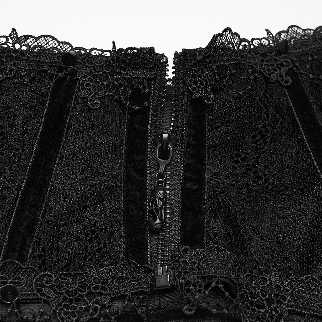 PUNK RAVE Women's Gothic Lace-up Lace Trim Underbust Corset Black