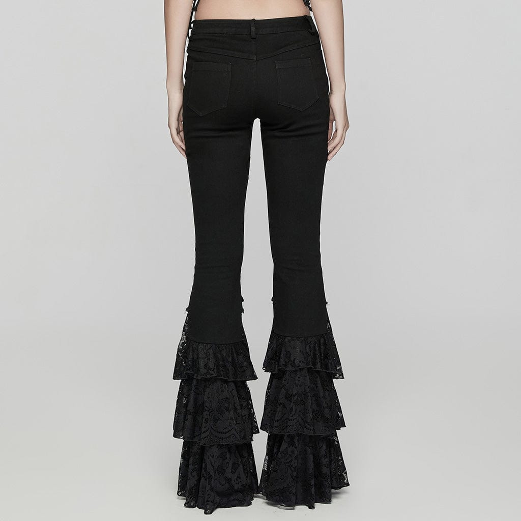 PUNK RAVE Women's Gothic Lace-up Layered Flared Pants