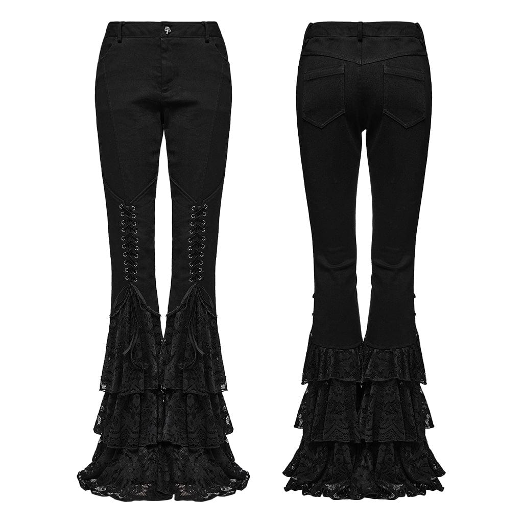 PUNK RAVE Women's Gothic Lace-up Layered Flared Pants