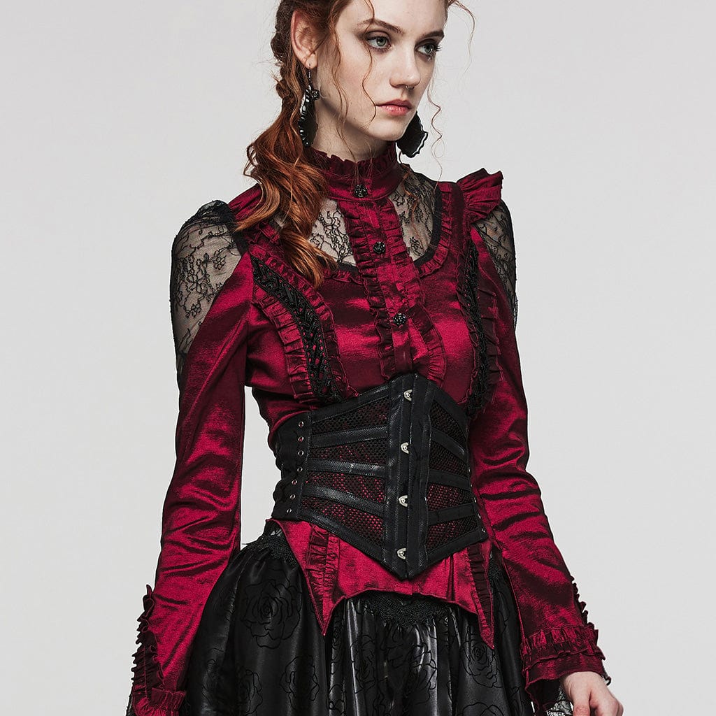 PUNK RAVE Women's Gothic Lace-up Mesh Splice Underbust Corset