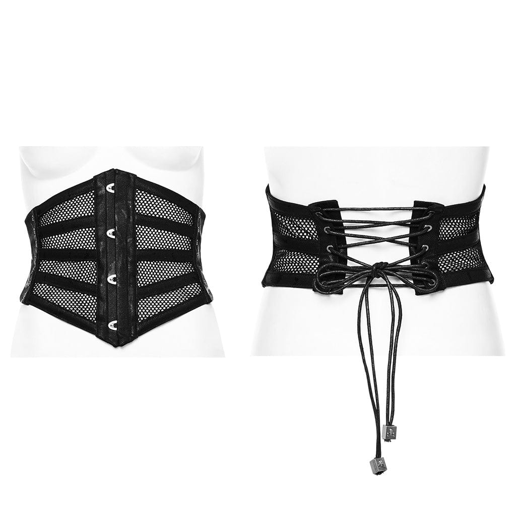 PUNK RAVE Women's Gothic Lace-up Mesh Splice Underbust Corset
