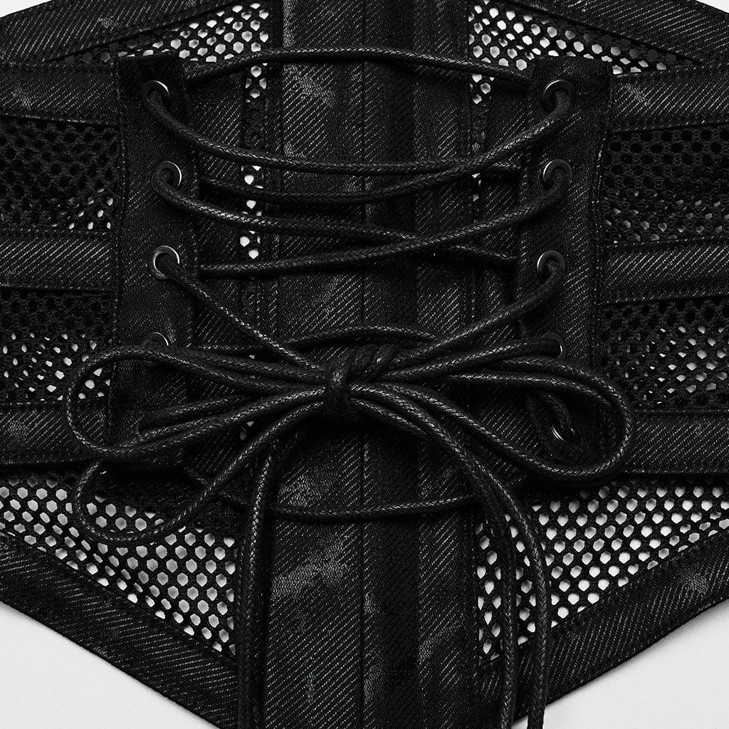 PUNK RAVE Women's Gothic Lace-up Mesh Splice Underbust Corset