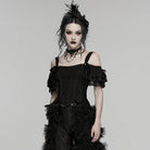 PUNK RAVE Women's Gothic Lace-up Overbust Corset with Detachable Sleeves