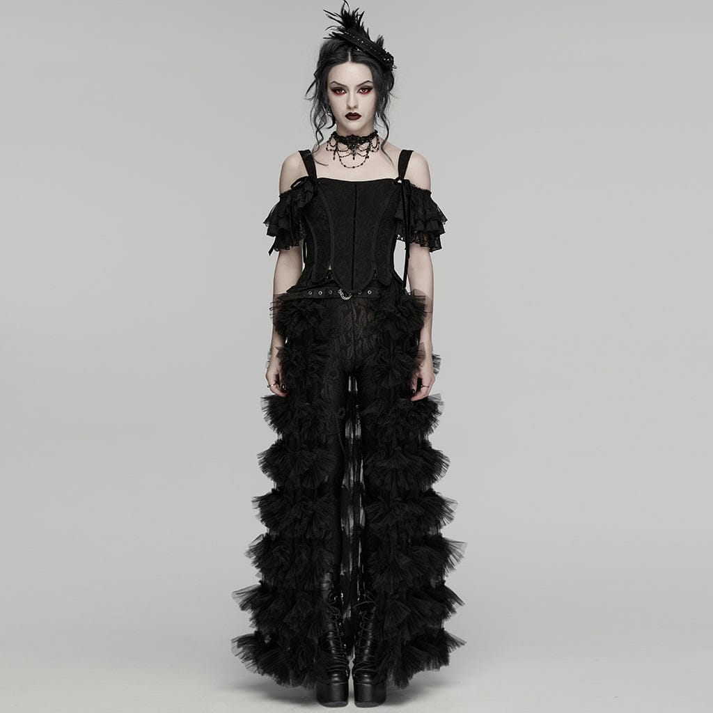 PUNK RAVE Women's Gothic Lace-up Overbust Corset with Detachable Sleeves