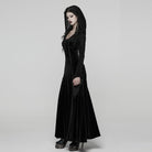 PUNK RAVE Women's Gothic Lace-up Pleated Flared Sleeved Hooded Dress Black