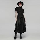 PUNK RAVE Women's Gothic Lace-up Puff Short Sleeved Shirt Black