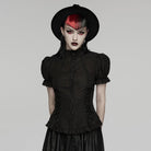 PUNK RAVE Women's Gothic Lace-up Puff Short Sleeved Shirt Black