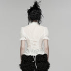 PUNK RAVE Women's Gothic Lace-up Puff Short Sleeved Shirt White