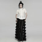 PUNK RAVE Women's Gothic Lace-up Puff Short Sleeved Shirt White