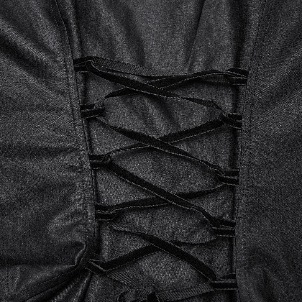 PUNK RAVE Women's Gothic Lace-up Puff Sleeved Ruffle Shirt