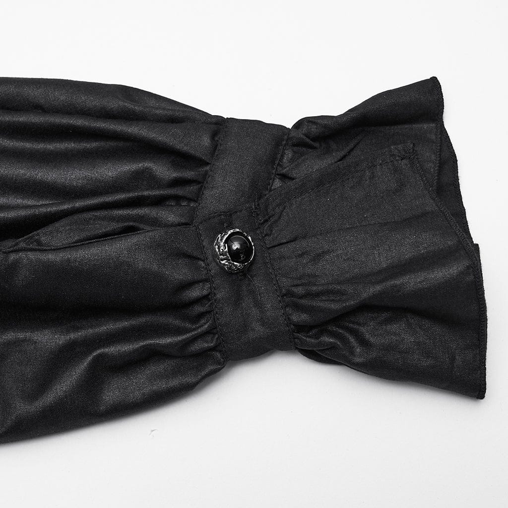 PUNK RAVE Women's Gothic Lace-up Puff Sleeved Ruffle Shirt