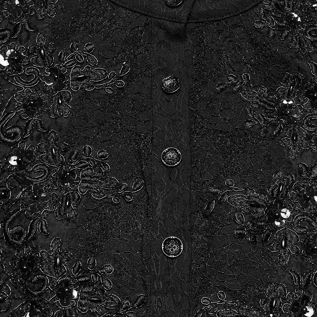 PUNK RAVE Women's Gothic Lace-up Ruffle Jacquard Long Sleeve Shirt