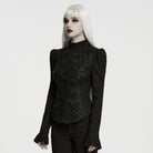 PUNK RAVE Women's Gothic Lace-up Ruffle Jacquard Long Sleeve Shirt