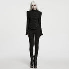 PUNK RAVE Women's Gothic Lace-up Ruffle Jacquard Long Sleeve Shirt