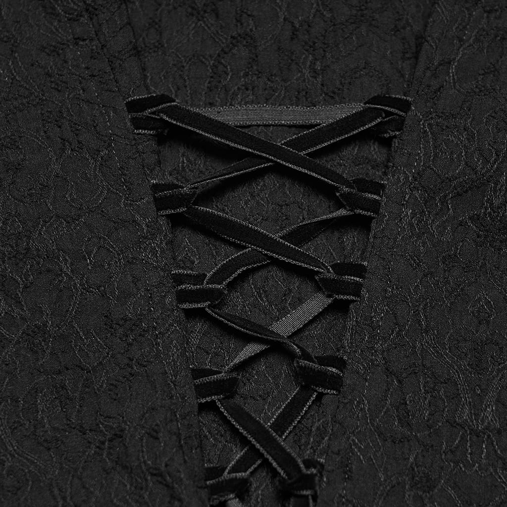 PUNK RAVE Women's Gothic Lace-up Ruffle Jacquard Long Sleeve Shirt