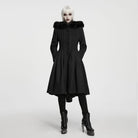 PUNK RAVE Women's Gothic Lace-up Single-breasted Hooded Coat Black