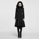 PUNK RAVE Women's Gothic Lace-up Single-breasted Hooded Coat Black