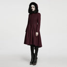 PUNK RAVE Women's Gothic Lace-up Single-breasted Hooded Coat Red