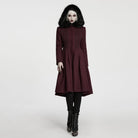 PUNK RAVE Women's Gothic Lace-up Single-breasted Hooded Coat Red