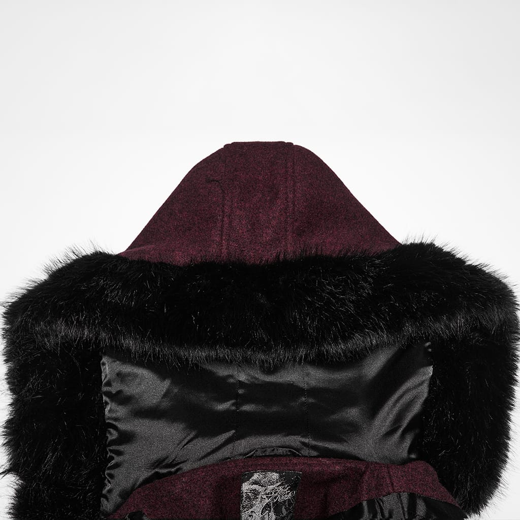 PUNK RAVE Women's Gothic Lace-up Single-breasted Hooded Coat Red