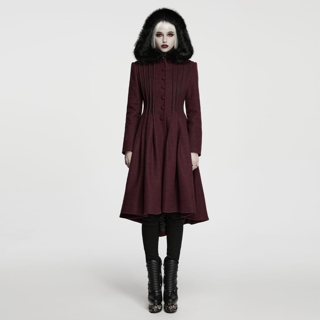 Women's Gothic Lace-up Single-breasted Hooded Coat Red – Punk Design