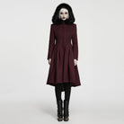 PUNK RAVE Women's Gothic Lace-up Single-breasted Hooded Coat Red