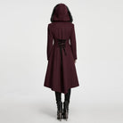 PUNK RAVE Women's Gothic Lace-up Single-breasted Hooded Coat Red