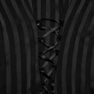 PUNK RAVE Women's Gothic Lace-up Striped Plunging Short Sleeved Shirt Black