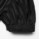 PUNK RAVE Women's Gothic Lace-up Striped Plunging Short Sleeved Shirt Black