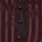 PUNK RAVE Women's Gothic Lace-up Striped Plunging Short Sleeved Shirt Red