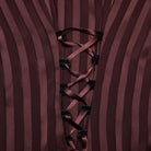 PUNK RAVE Women's Gothic Lace-up Striped Plunging Short Sleeved Shirt Red