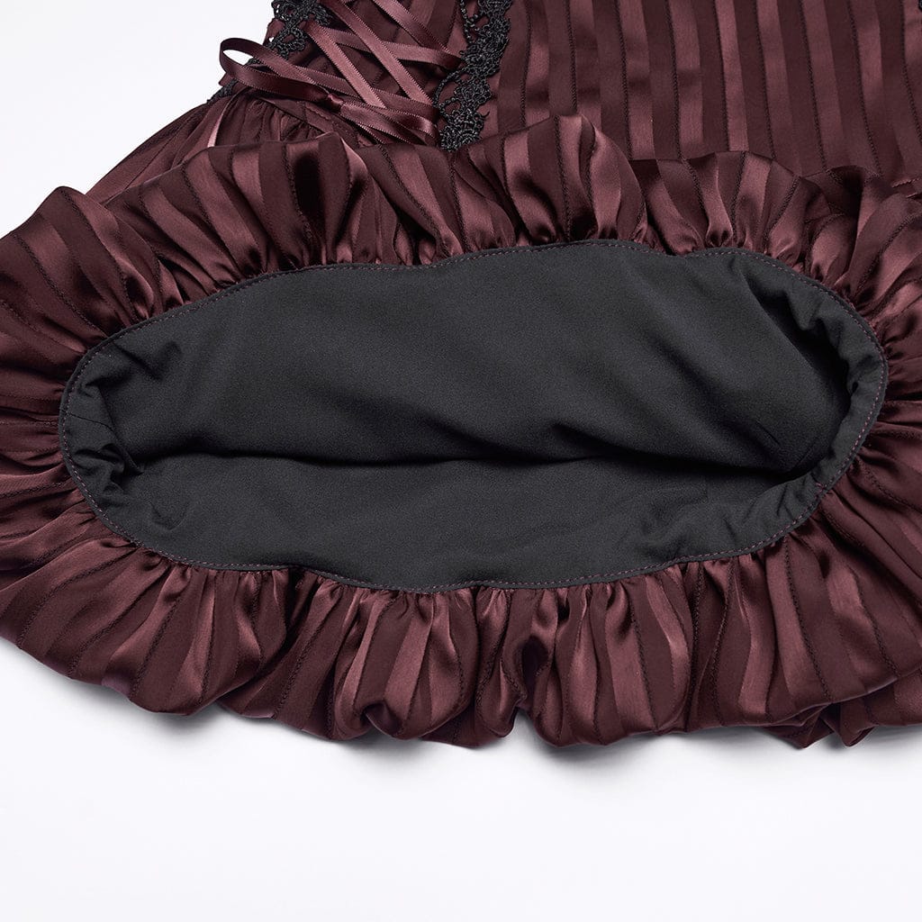 PUNK RAVE Women's Gothic Lace-up Striped Pumpkin Shorts Red