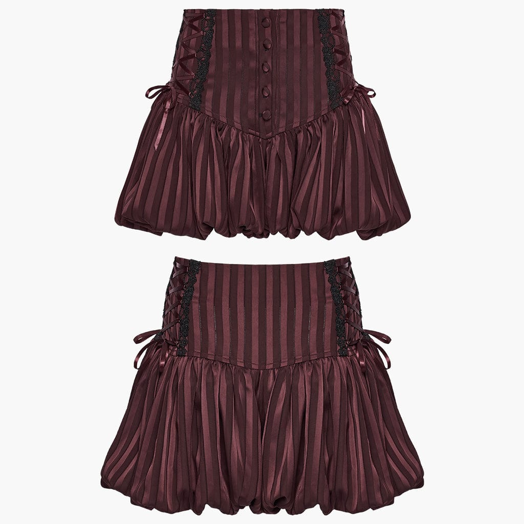 PUNK RAVE Women's Gothic Lace-up Striped Pumpkin Shorts Red