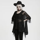 PUNK RAVE Women's Gothic Lace-up Tassel Sweater
