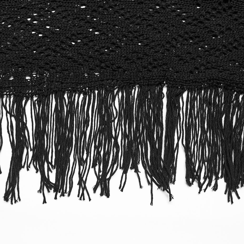 PUNK RAVE Women's Gothic Lace-up Tassel Sweater