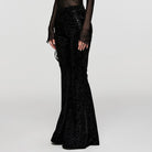 PUNK RAVE Women's Gothic Lace-up Velvet Flared Pants Black