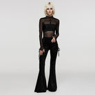 PUNK RAVE Women's Gothic Lace-up Velvet Flared Pants Black