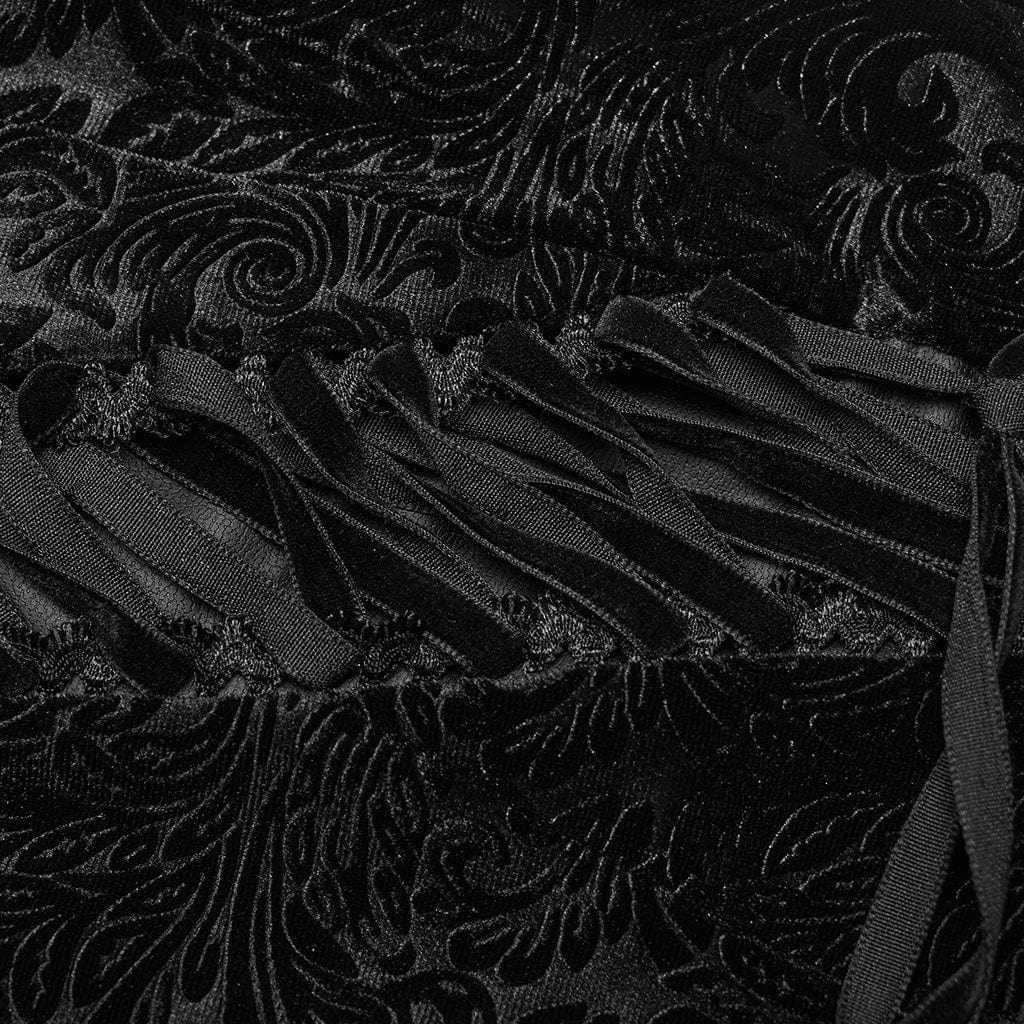 PUNK RAVE Women's Gothic Lace-up Velvet Flared Pants Black