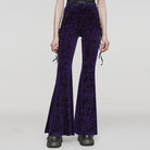 PUNK RAVE Women's Gothic Lace-up Velvet Flared Pants Violet