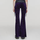 PUNK RAVE Women's Gothic Lace-up Velvet Flared Pants Violet