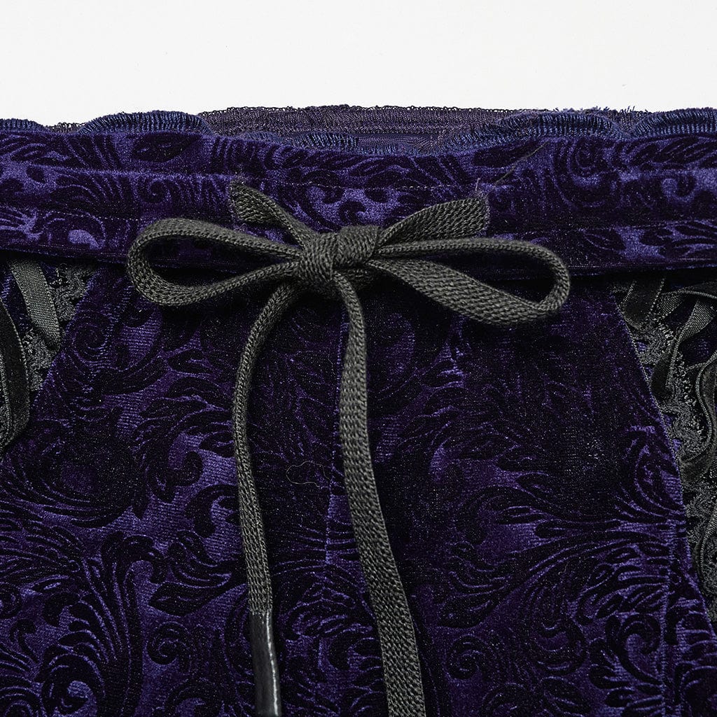 PUNK RAVE Women's Gothic Lace-up Velvet Flared Pants Violet