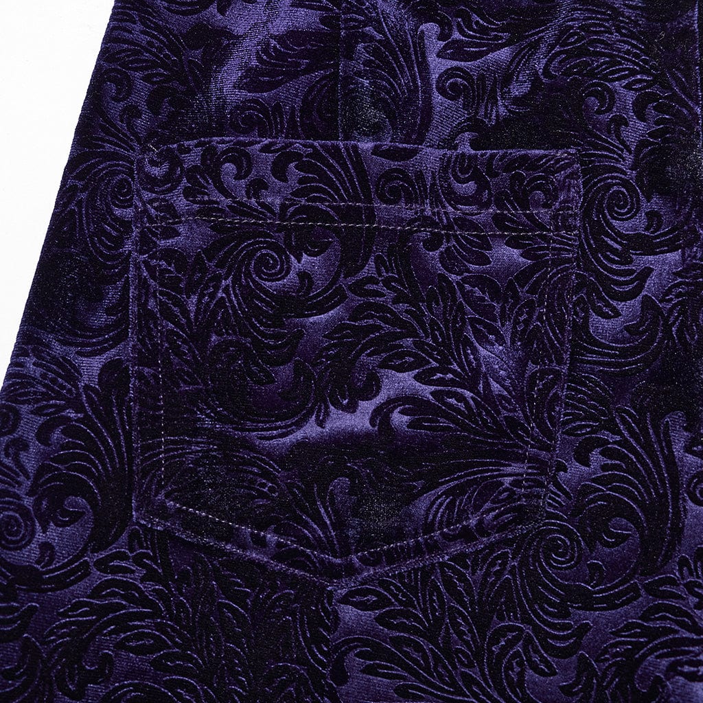 PUNK RAVE Women's Gothic Lace-up Velvet Flared Pants Violet