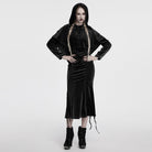 PUNK RAVE Women's Gothic Lace-up Velvet Hooded Cape Black