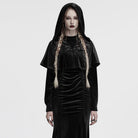 PUNK RAVE Women's Gothic Lace-up Velvet Hooded Cape Black