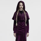 PUNK RAVE Women's Gothic Lace-up Velvet Hooded Cape Purple