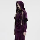 PUNK RAVE Women's Gothic Lace-up Velvet Hooded Cape Purple