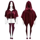 PUNK RAVE Women's Gothic Lace-up Velvet Hooded Cape Red