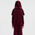 PUNK RAVE Women's Gothic Lace-up Velvet Hooded Cape Red